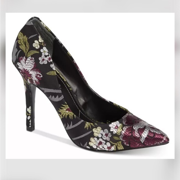 Charles By Charles David Purple, Black Floral Pointed Toe Pump Stiletto Heels 7M - Picture 1 of 14